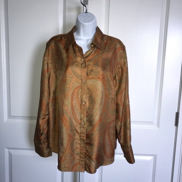 Ralph Lauren Tops - Ralph Lauren Gold Paisley Silk Blouse Size 14W